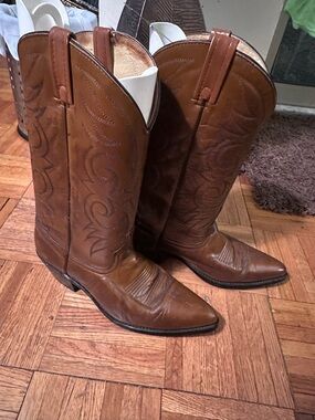 Montce Tan Brown Embroidered Leather Western Boots
